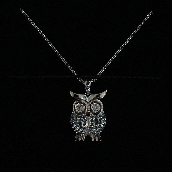 Blue Diamond Owl Necklace